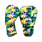 Yellow Orchid Pattern Print Boxing Gloves