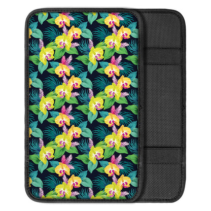 Yellow Orchid Pattern Print Car Center Console Cover