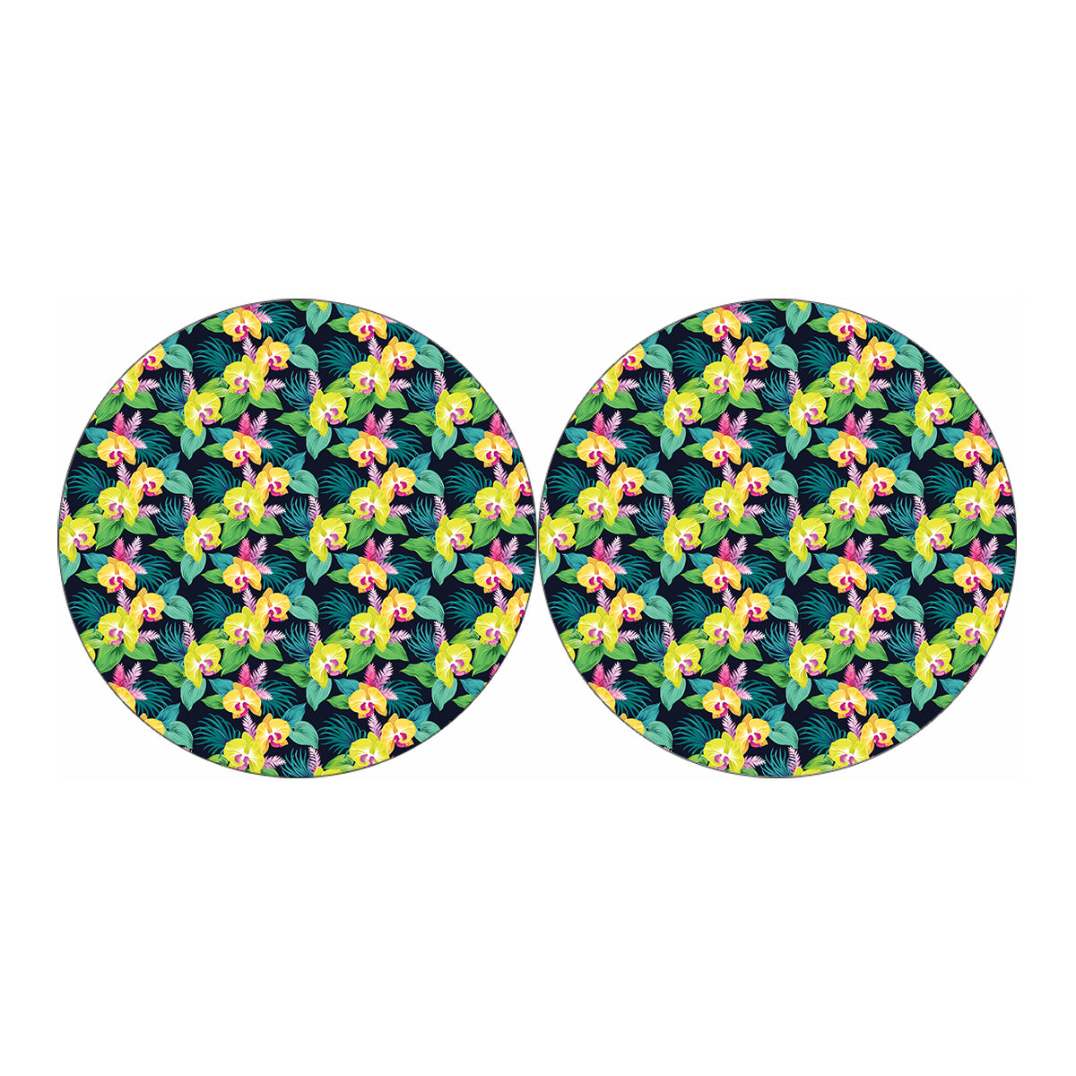 Yellow Orchid Pattern Print Car Coasters