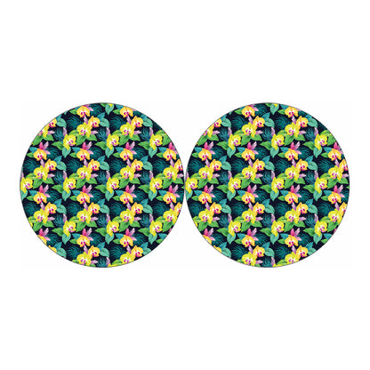 Yellow Orchid Pattern Print Car Coasters