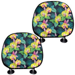 Yellow Orchid Pattern Print Car Headrest Covers