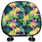 Yellow Orchid Pattern Print Car Headrest Covers