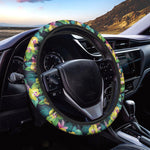 Yellow Orchid Pattern Print Car Steering Wheel Cover
