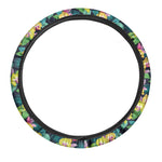 Yellow Orchid Pattern Print Car Steering Wheel Cover