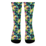 Yellow Orchid Pattern Print Crew Socks