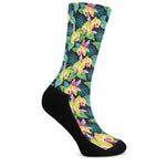 Yellow Orchid Pattern Print Crew Socks