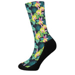 Yellow Orchid Pattern Print Crew Socks