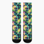 Yellow Orchid Pattern Print Crew Socks