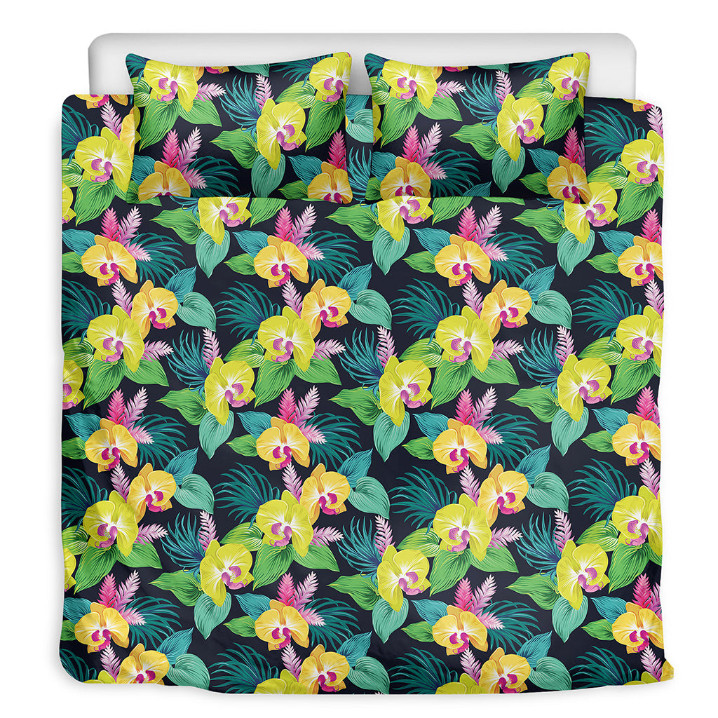 Yellow Orchid Pattern Print Duvet Cover Bedding Set