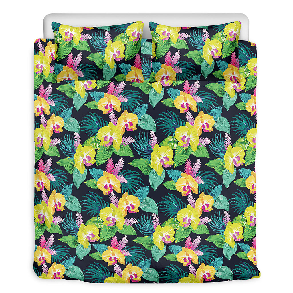 Yellow Orchid Pattern Print Duvet Cover Bedding Set