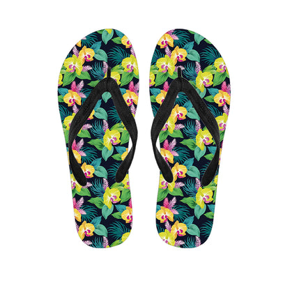Yellow Orchid Pattern Print Flip Flops