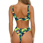 Yellow Orchid Pattern Print Front Bow Tie Bikini