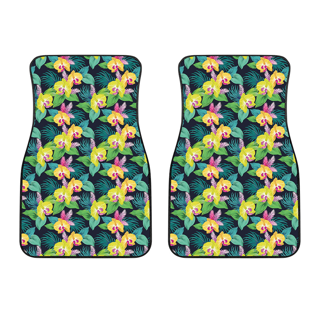 Yellow Orchid Pattern Print Front Car Floor Mats