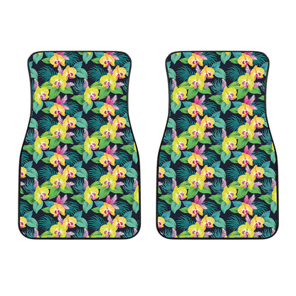 Yellow Orchid Pattern Print Front Car Floor Mats