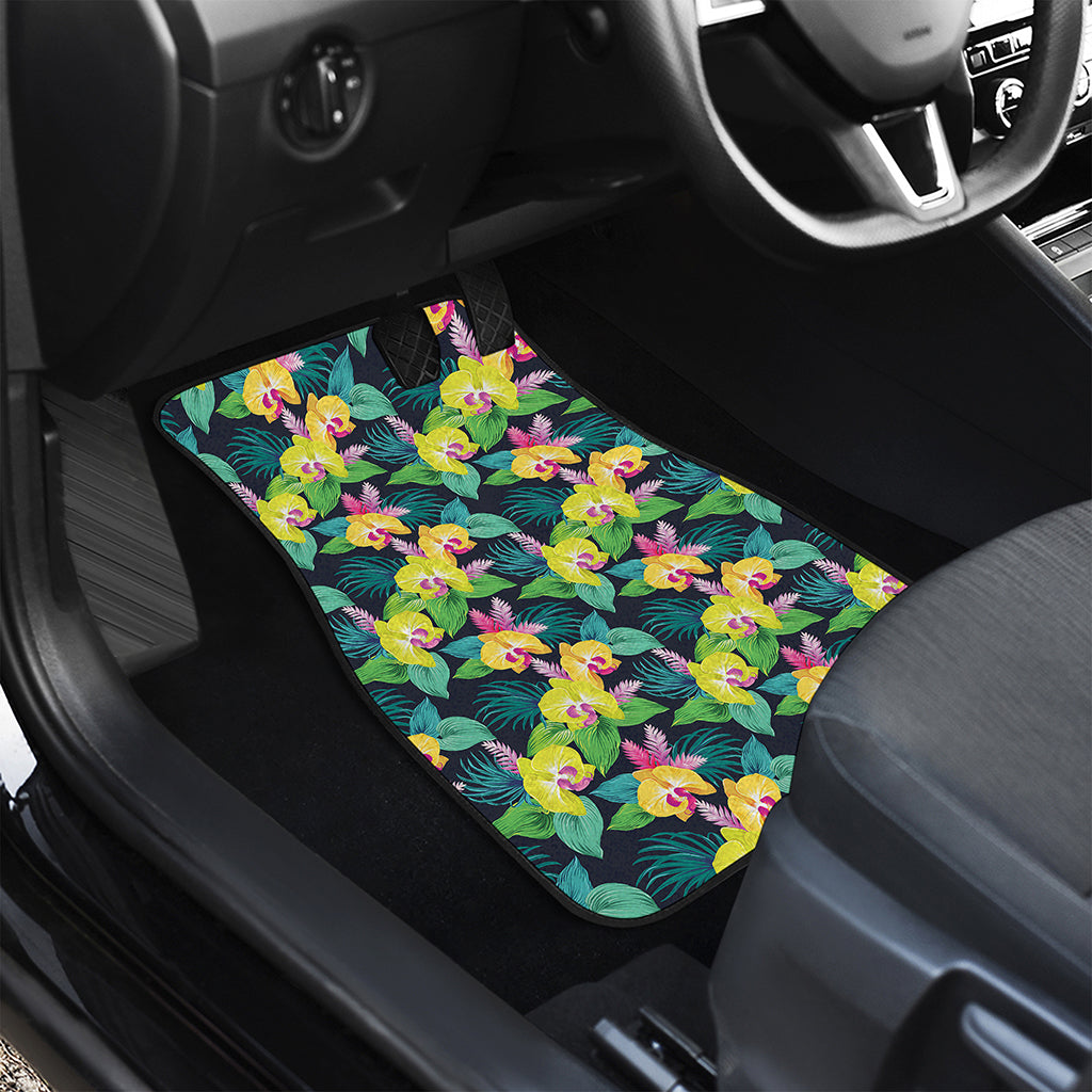 Yellow Orchid Pattern Print Front Car Floor Mats