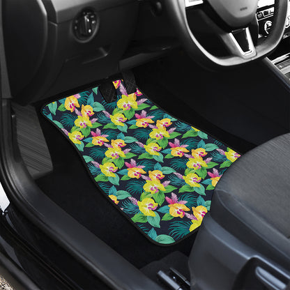 Yellow Orchid Pattern Print Front Car Floor Mats