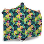 Yellow Orchid Pattern Print Hooded Blanket