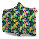 Yellow Orchid Pattern Print Hooded Blanket