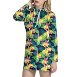 Yellow Orchid Pattern Print Hoodie Dress