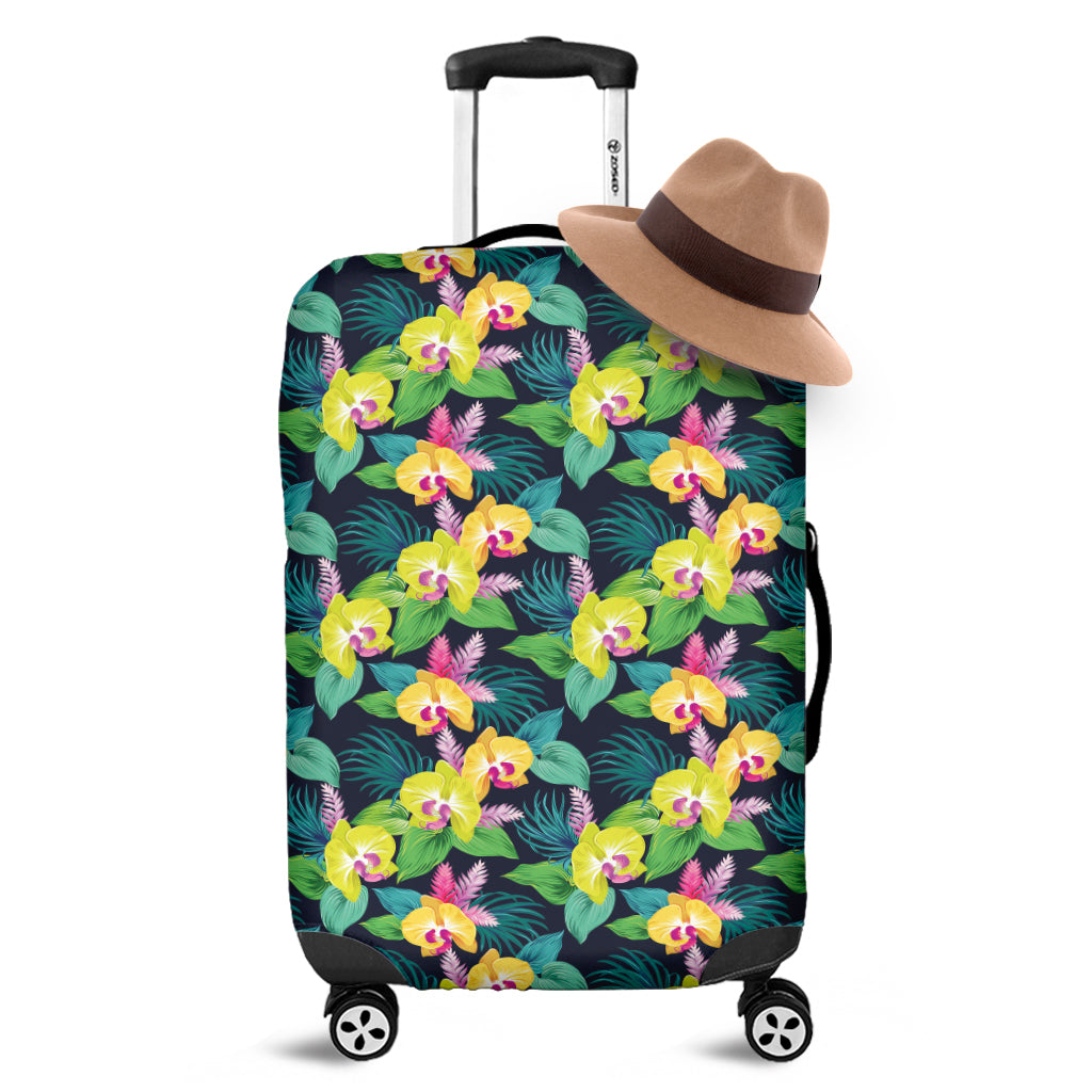 Yellow Orchid Pattern Print Luggage Cover