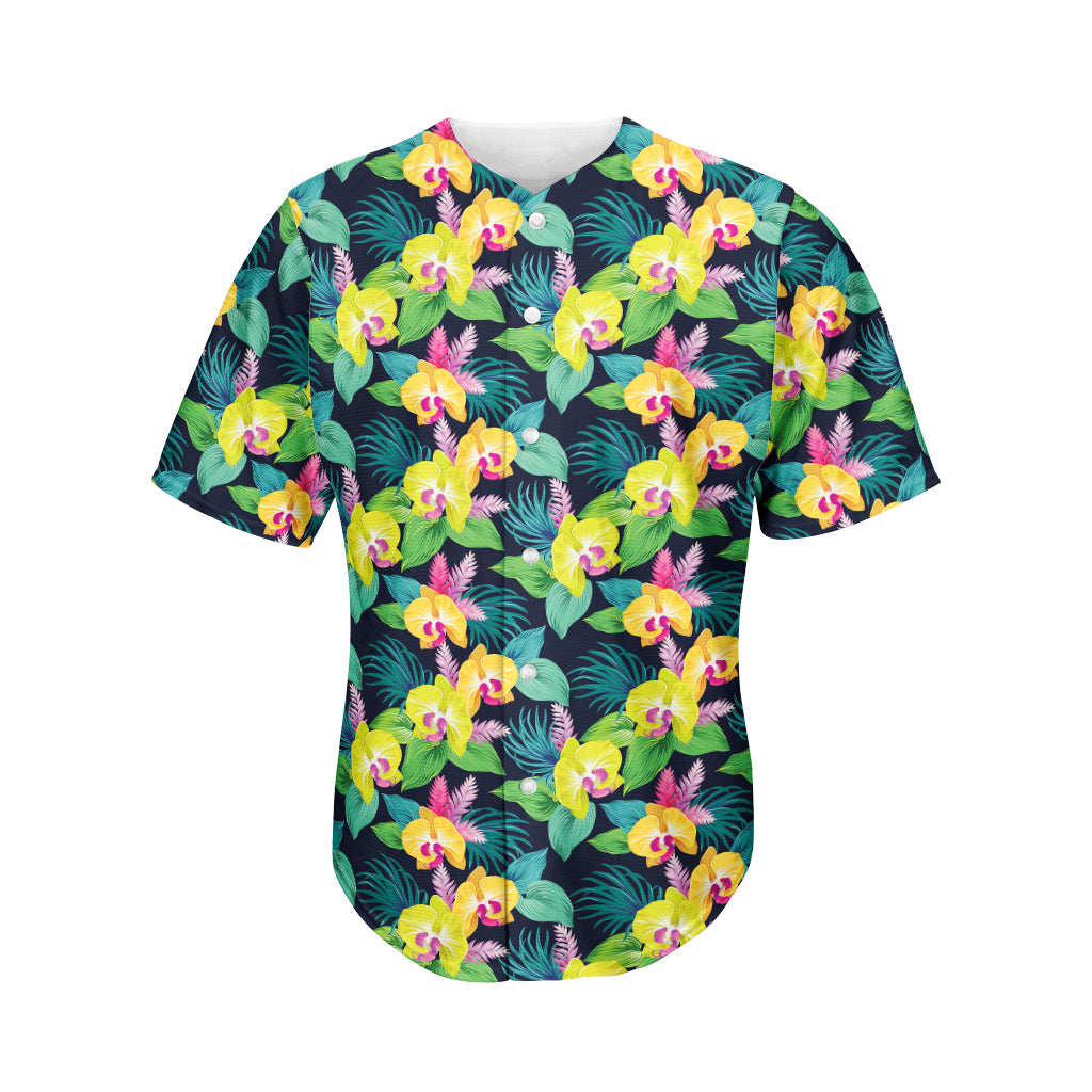 Yellow Orchid Pattern Print Men's Baseball Jersey