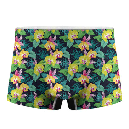 Yellow Orchid Pattern Print Men's Boxer Briefs
