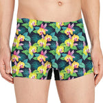 Yellow Orchid Pattern Print Men's Boxer Briefs