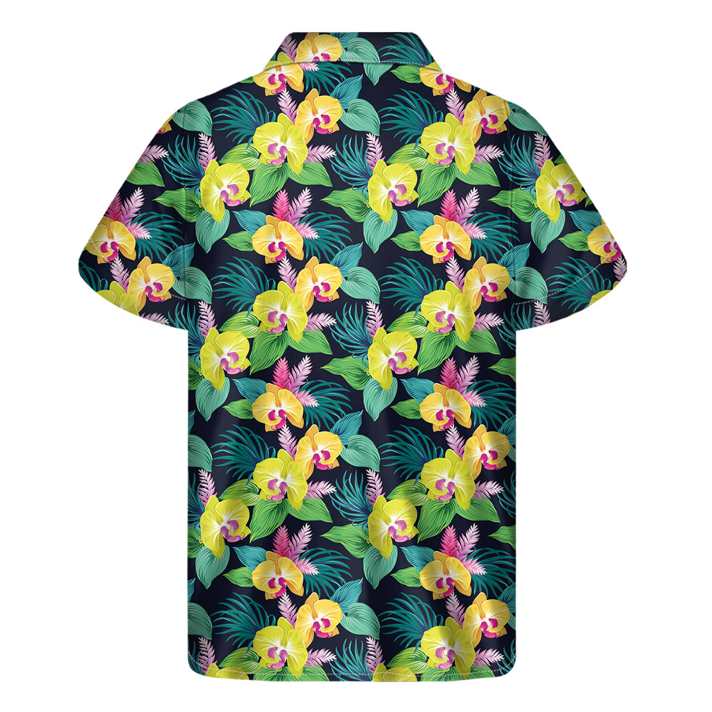 Yellow Orchid Pattern Print Men's Short Sleeve Shirt