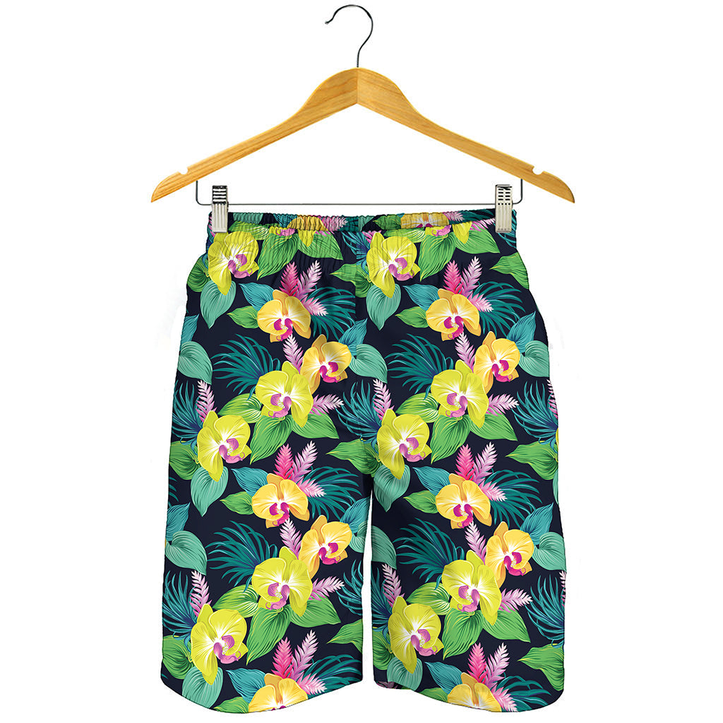 Yellow Orchid Pattern Print Men's Shorts