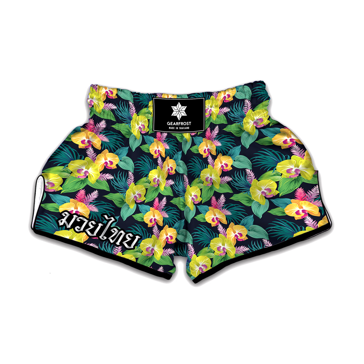 Yellow Orchid Pattern Print Muay Thai Boxing Shorts