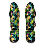 Yellow Orchid Pattern Print Muay Thai Shin Guard