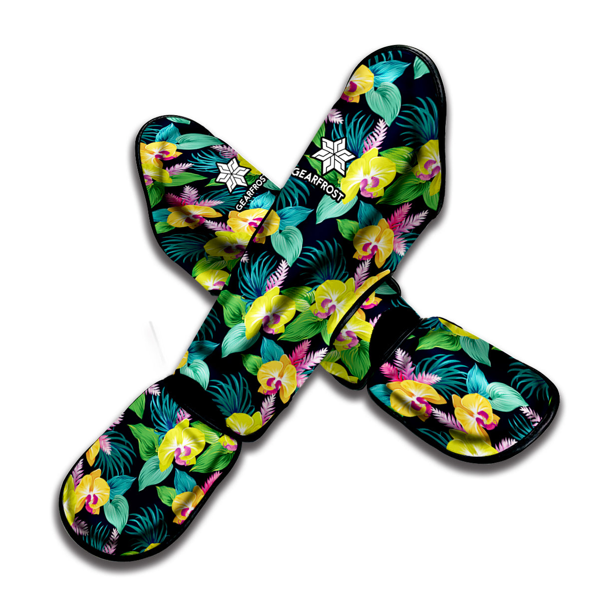 Yellow Orchid Pattern Print Muay Thai Shin Guard