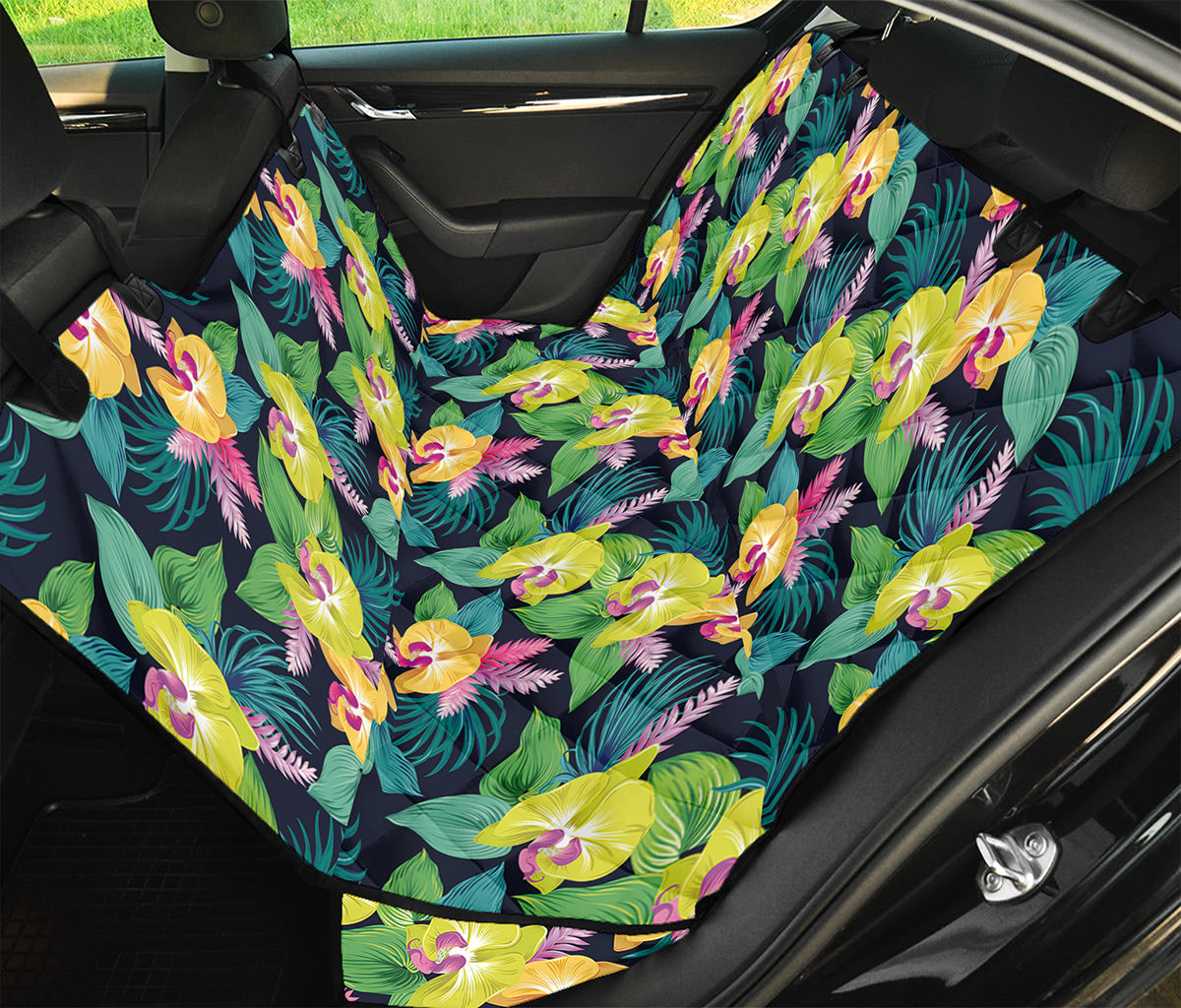 Yellow Orchid Pattern Print Pet Car Back Seat Cover
