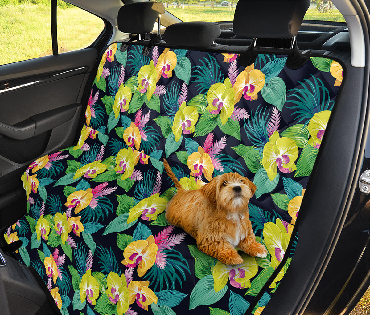 Yellow Orchid Pattern Print Pet Car Back Seat Cover