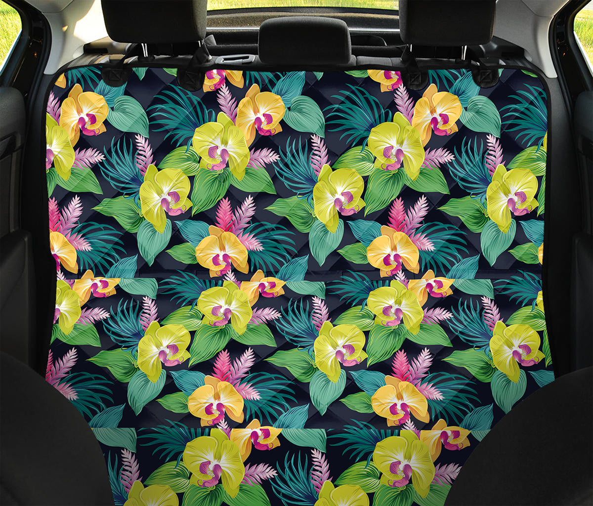 Yellow Orchid Pattern Print Pet Car Back Seat Cover