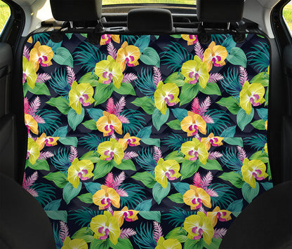 Yellow Orchid Pattern Print Pet Car Back Seat Cover