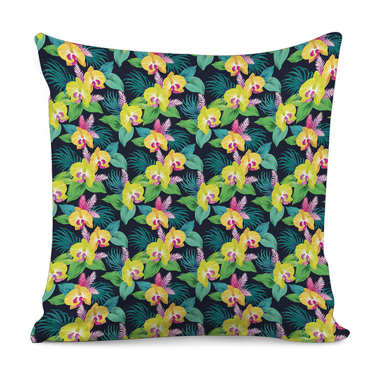 Yellow Orchid Pattern Print Pillow Cover