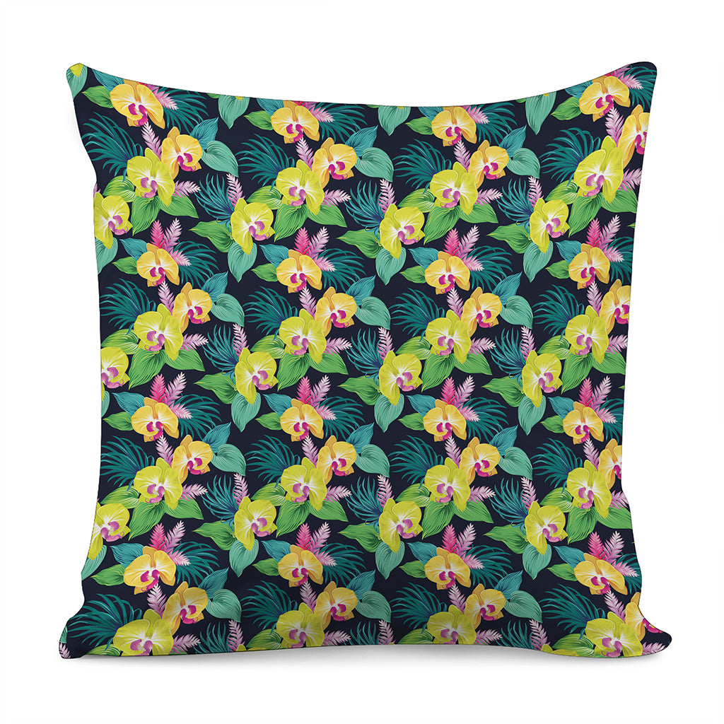 Yellow Orchid Pattern Print Pillow Cover