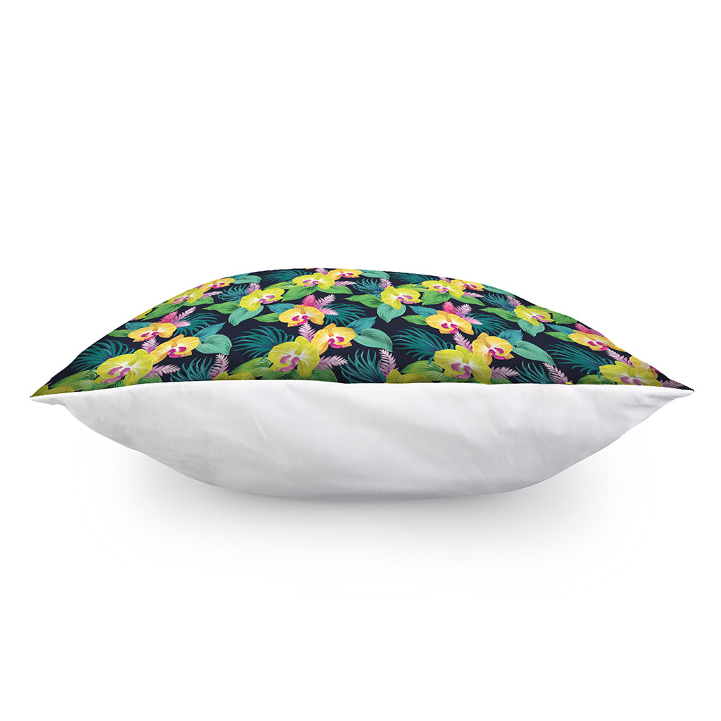 Yellow Orchid Pattern Print Pillow Cover