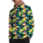 Yellow Orchid Pattern Print Pullover Hoodie
