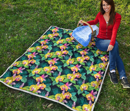 Yellow Orchid Pattern Print Quilt