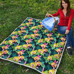 Yellow Orchid Pattern Print Quilt
