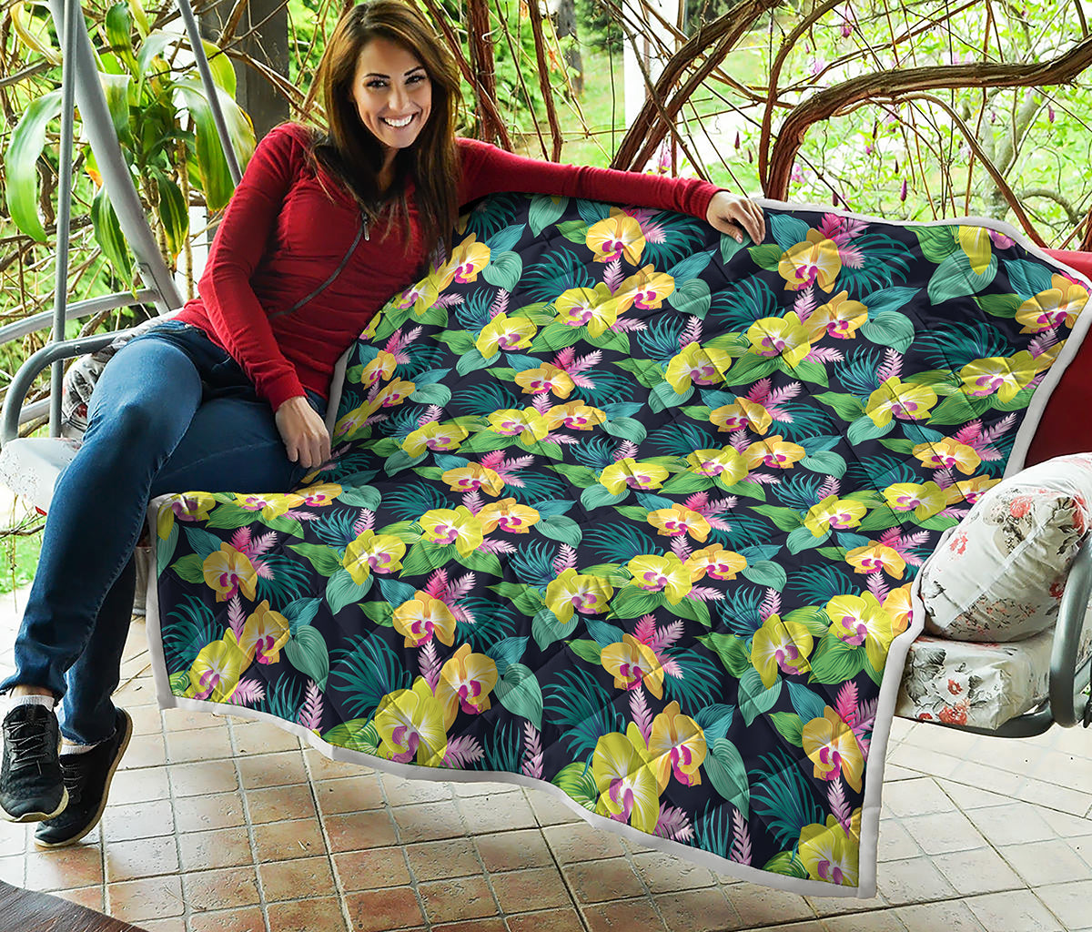 Yellow Orchid Pattern Print Quilt