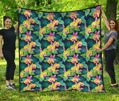 Yellow Orchid Pattern Print Quilt