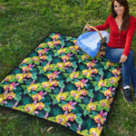 Yellow Orchid Pattern Print Quilt
