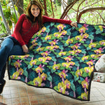 Yellow Orchid Pattern Print Quilt