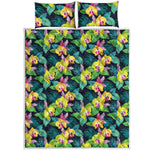 Yellow Orchid Pattern Print Quilt Bed Set