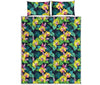 Yellow Orchid Pattern Print Quilt Bed Set