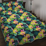 Yellow Orchid Pattern Print Quilt Bed Set