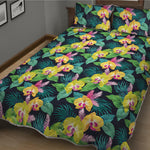 Yellow Orchid Pattern Print Quilt Bed Set